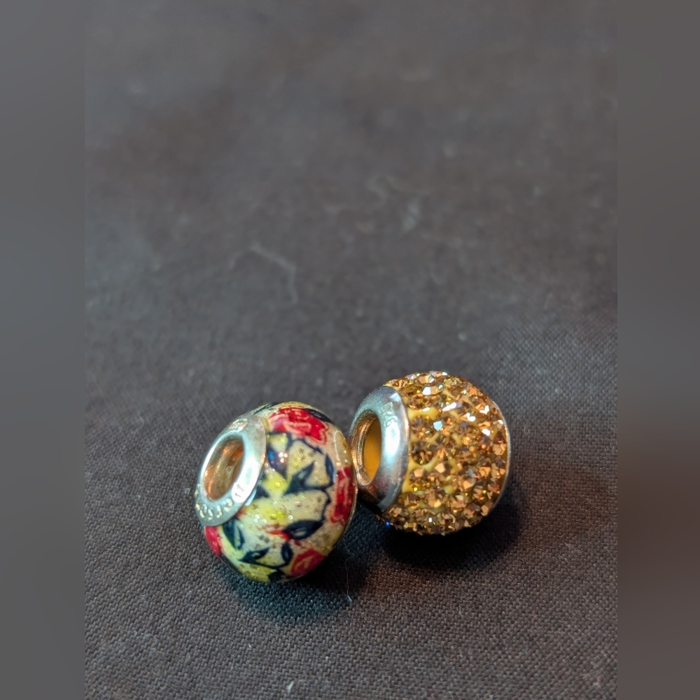 Persona silver charm beads. Painted Enamel And Crystals. Set.